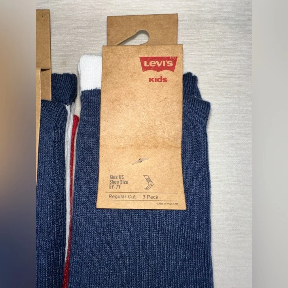 Levi's Kids Socks Blue Red White 9-11 Batwing Regular Cut 3-Pack Classic NWT